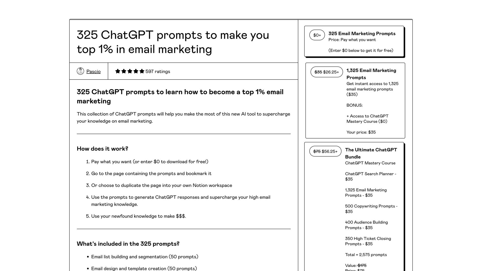 325 ChatGPT Email Marketing Prompts Pack
