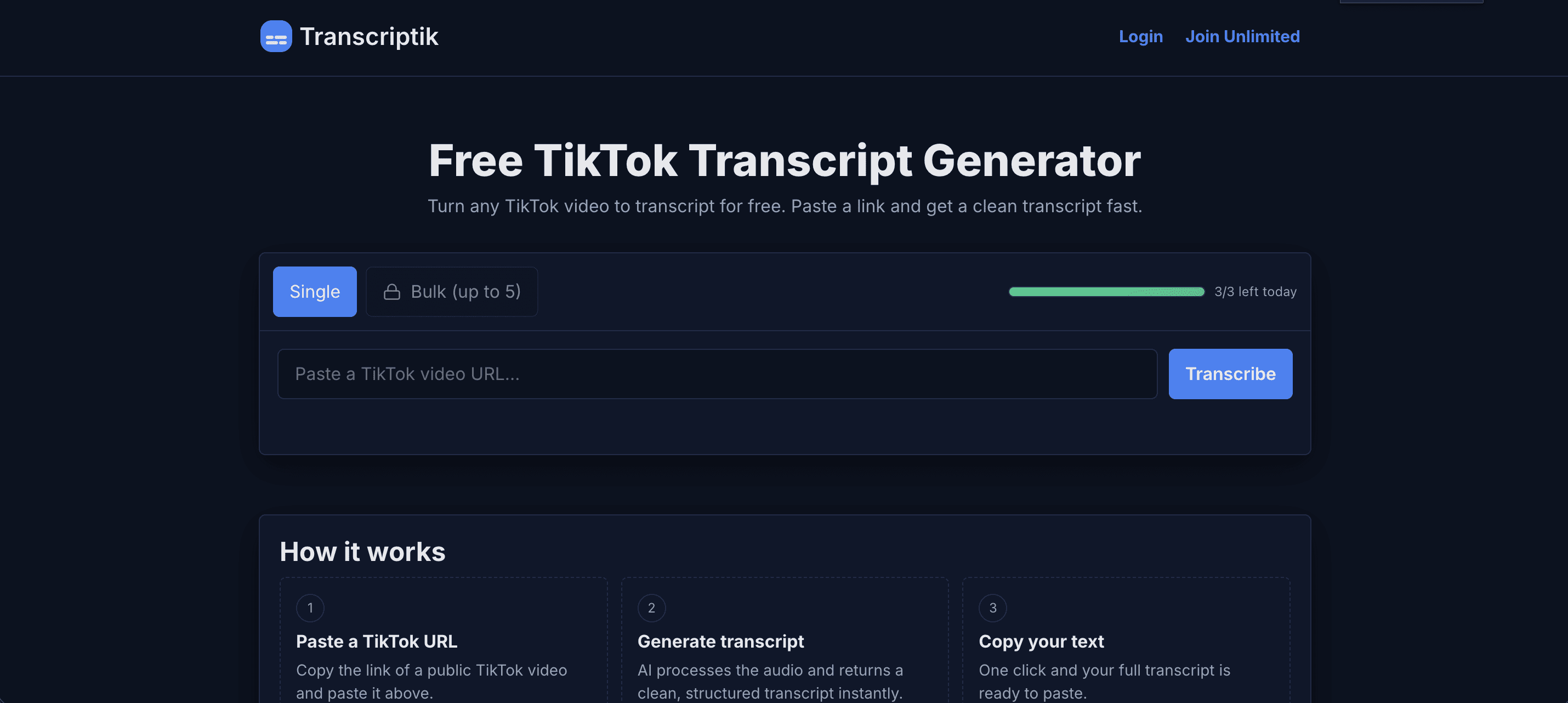 TikTok Transcript Generator by Transcriptik AI