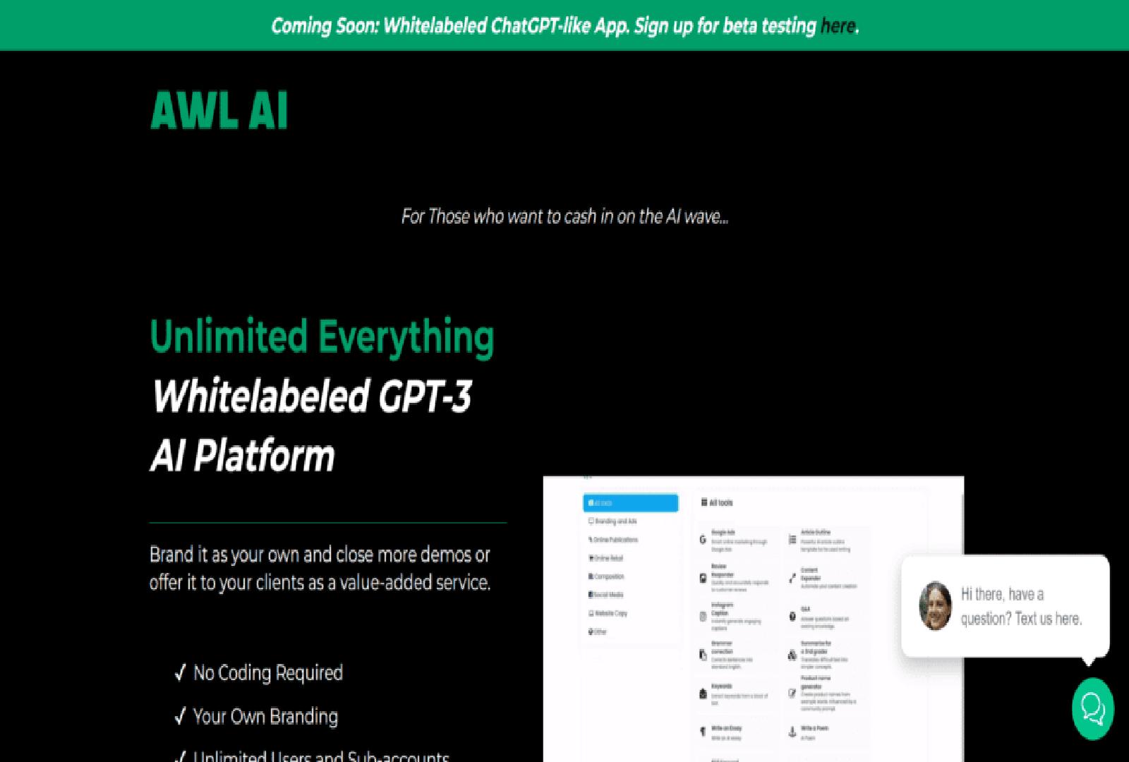 AWL AI (Whitelabeled Jasper + ChatGPT)
