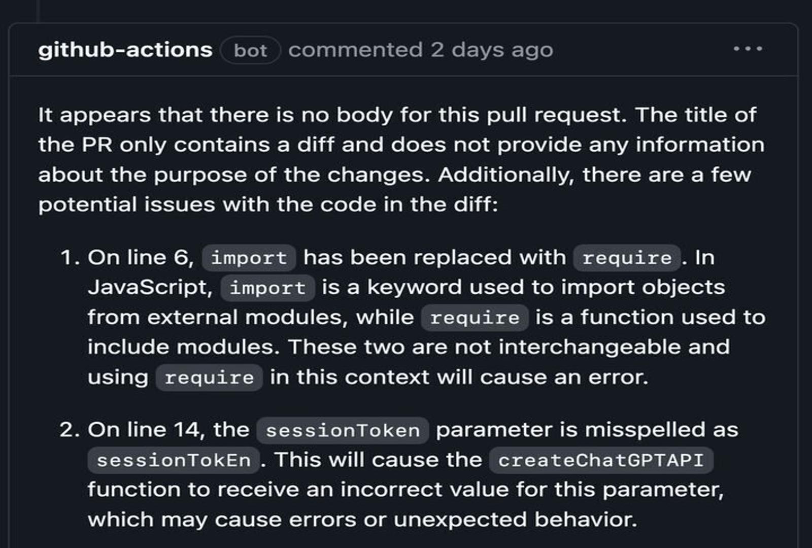 ChatGPT PR code review