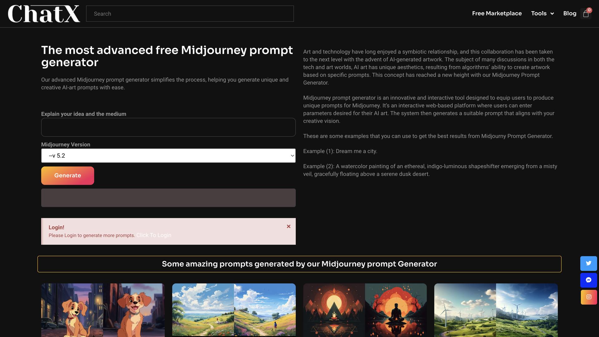ChatX MidJourney Prompt Parameters Generator