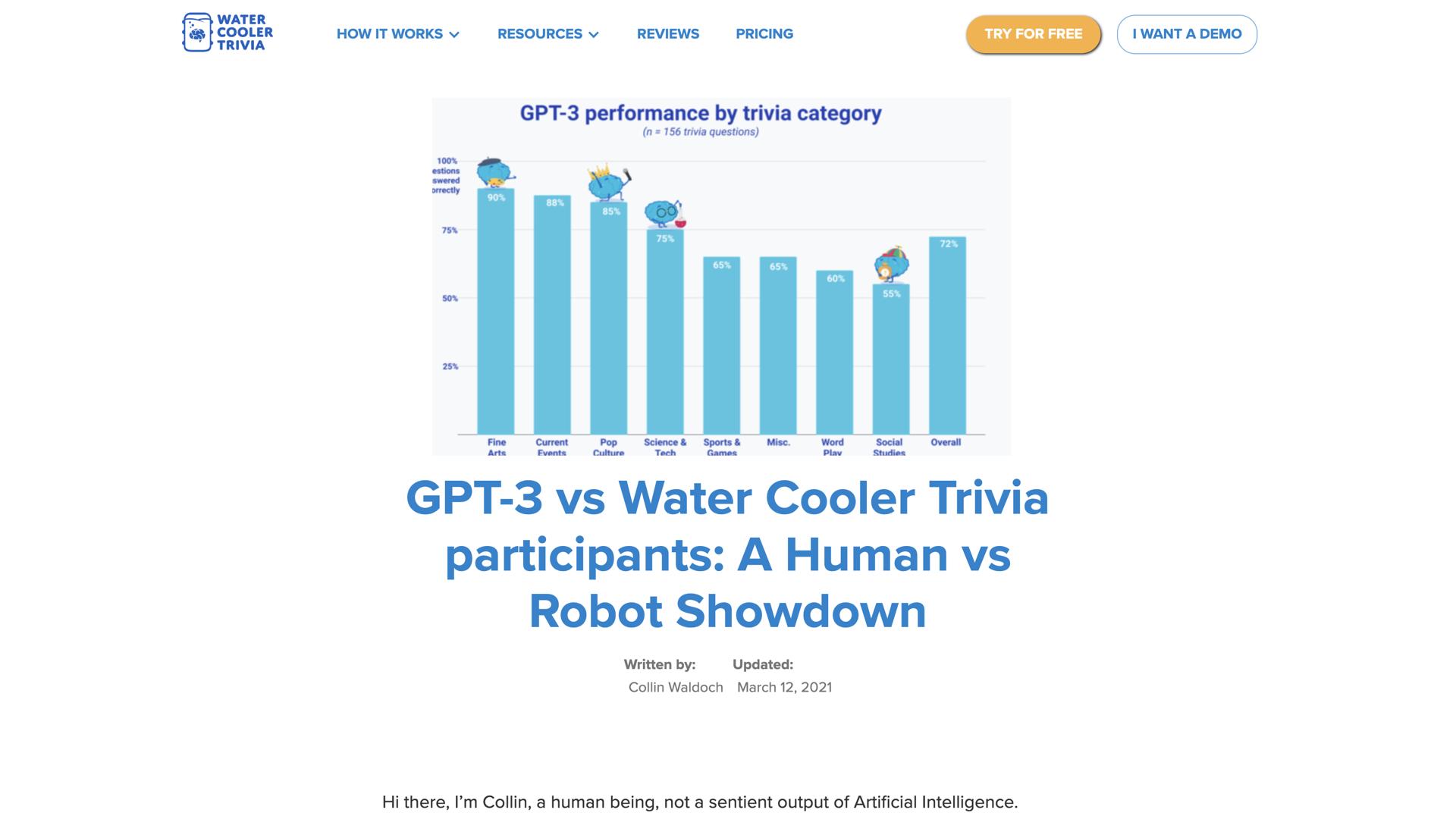 GPT-3 vs Water Cooler Trivia participants