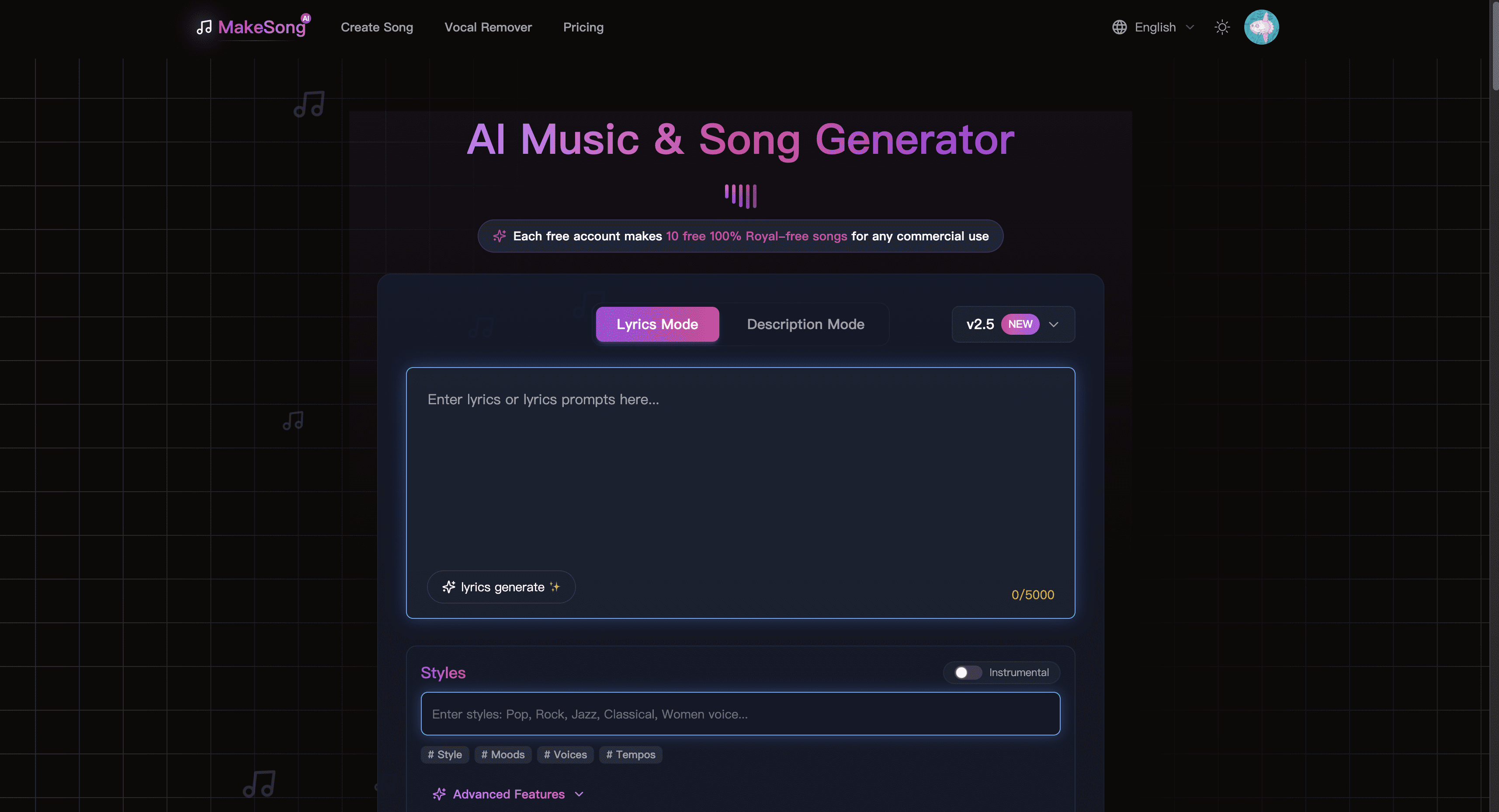 MakeSong – AI music generator