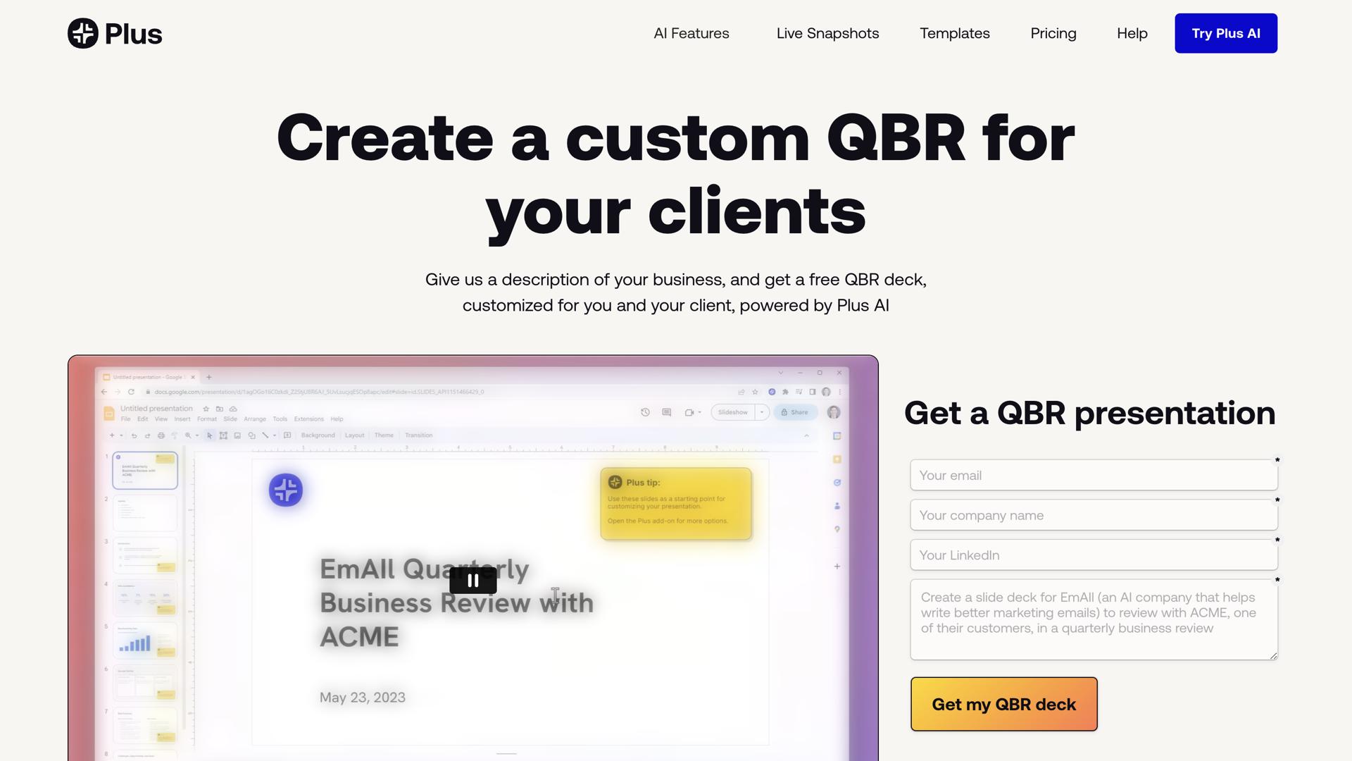 Plus AI QBRs and Sales Decks