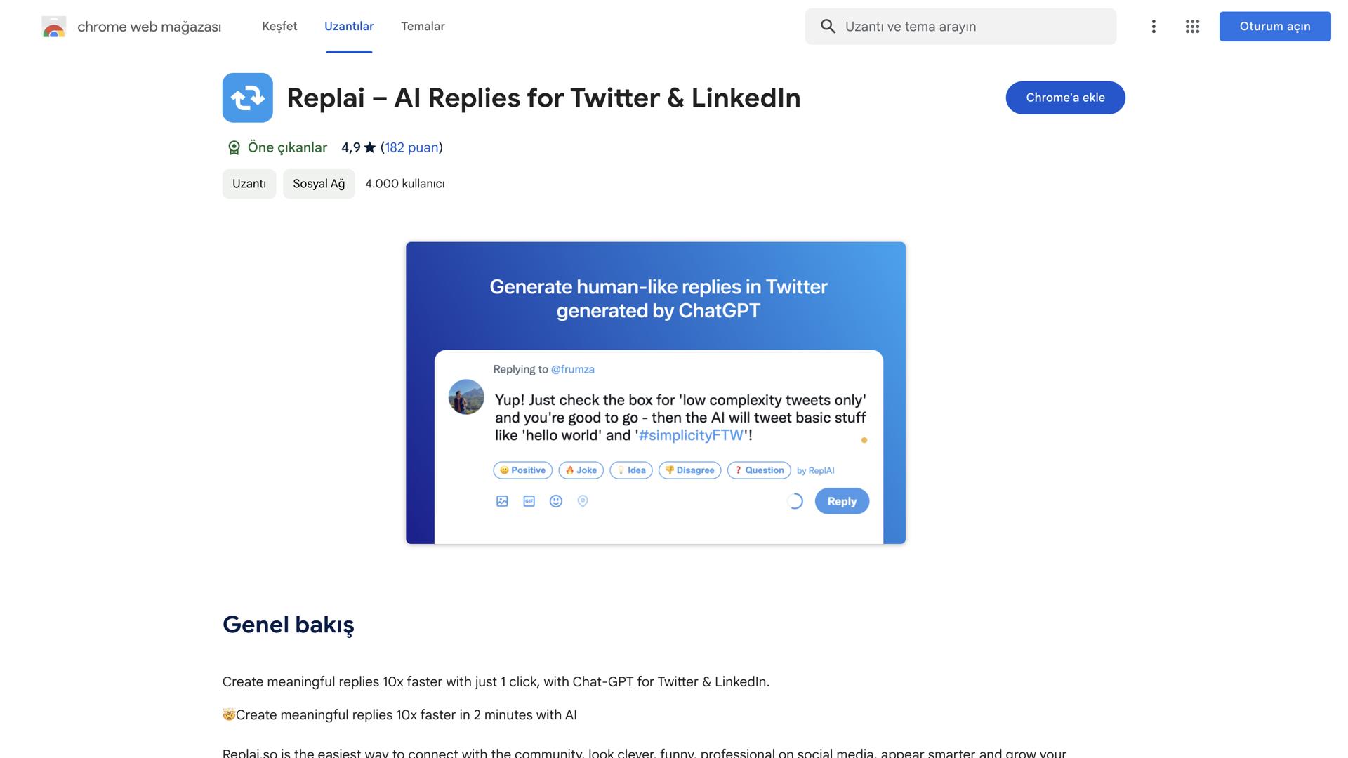 Replai – ChatGPT replies in Twitter LinkedIn
