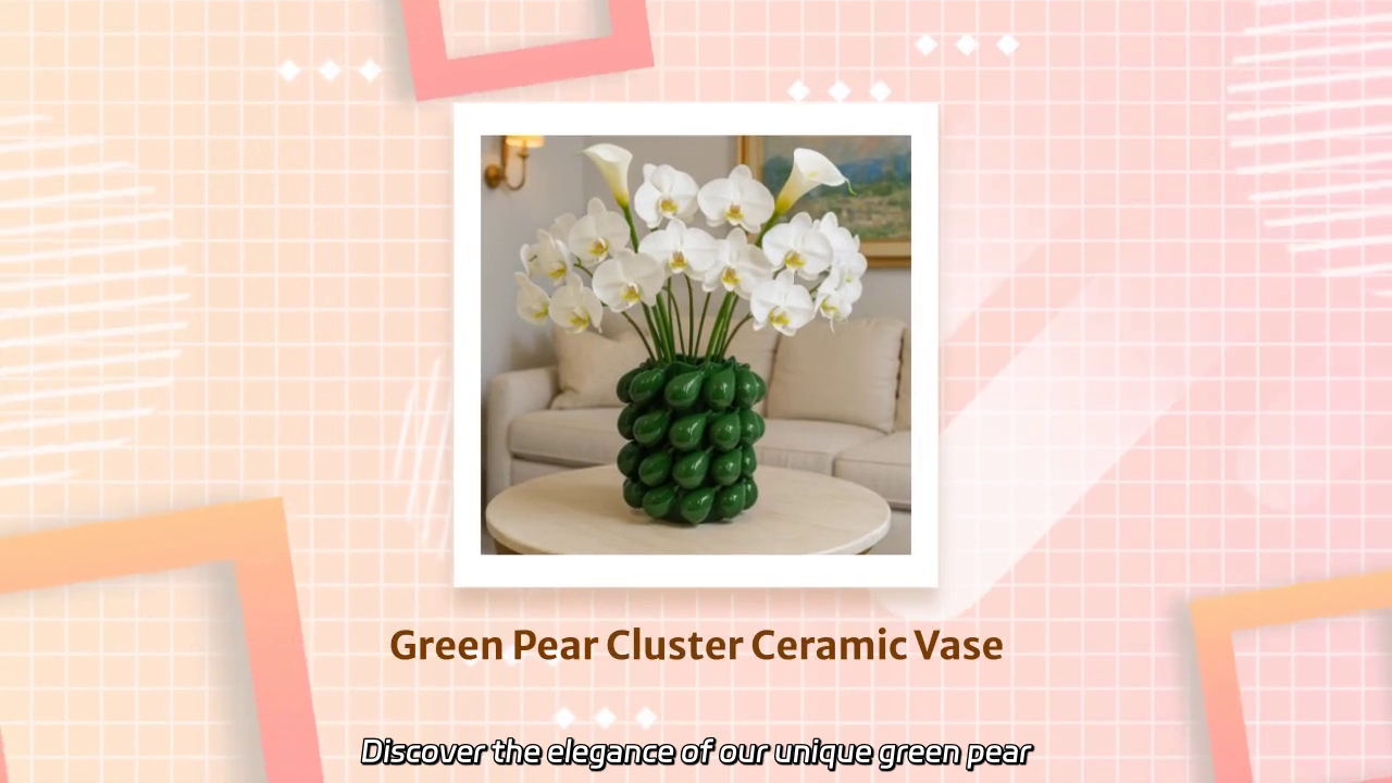 Elegant Green Pear Cluster Ceramic Vase: A Unique Floral Display