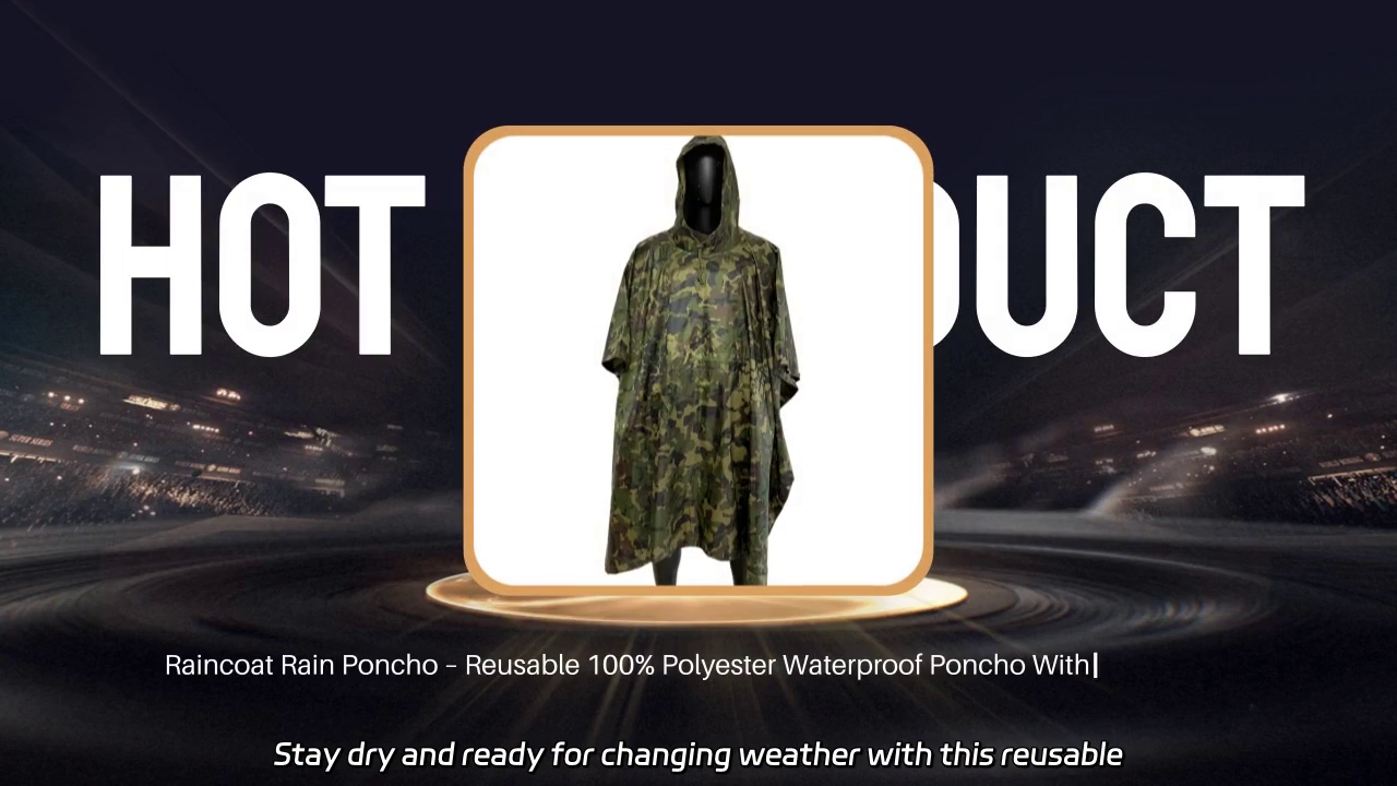 Reusable 100% Polyester Rain Poncho with Drawstring