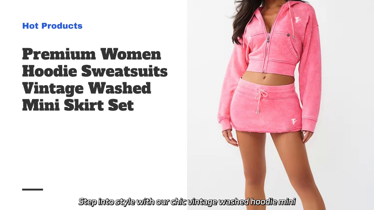 Chic Vintage Washed Hoodie Mini Skirt Set